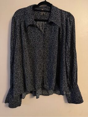 Stetson Black and White Paisley-Print Buttoned Blouse